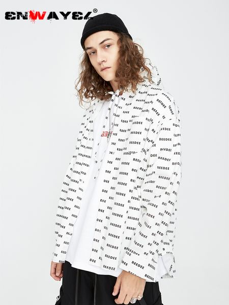 

enwayel brand fashion print hip hop shirts for men comfortable cotton casual shirts male simple new arrival c019, White;black