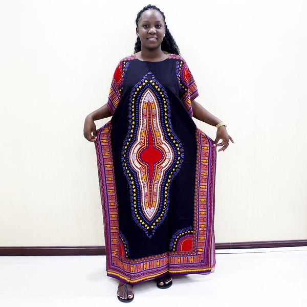

100% cotton african dashiki print short sleeve black bohemian fashion long dress for women, Red