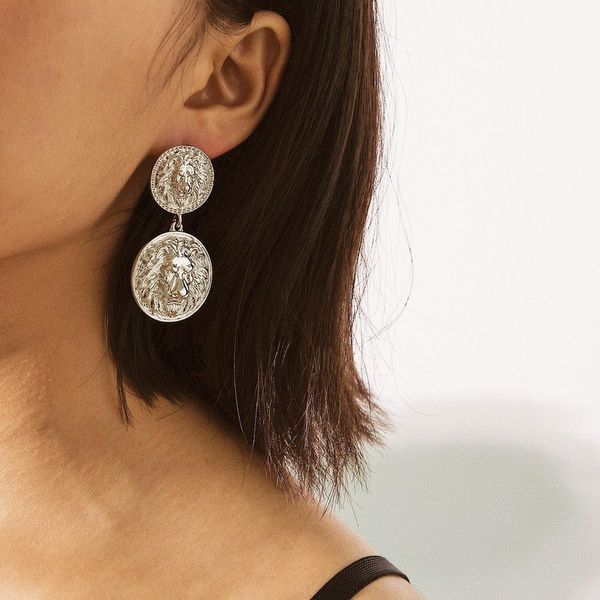 

abayabay girls stud earring lion women's drop earrings european light yellow gold color cute lovers classic jewelry oorbellen, Silver