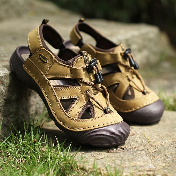 

outdoors camping trekking ventilation male cowhide damping non-slip sandals genuine leather baotou beach shoes man leisure time