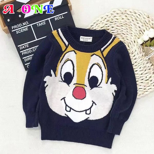 

spring autumn cartoon squirrel jacquard dobby baby boys knitwear kids pullover sweater children clothes 2 to 7 yrs, Blue