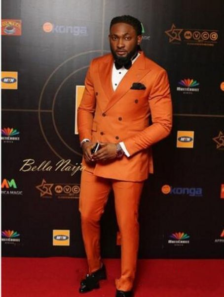 

custom made orange men suit blazers for prom 2 pieces jacket with pants groom wedding suits slim fit man mens tuxedos, Black;gray