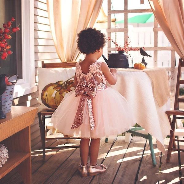 

pretty cute blush pink flower girls tutu dresses with big sequined bow tulle puffy little girls ball gowns for wedding party mc0641, White;blue