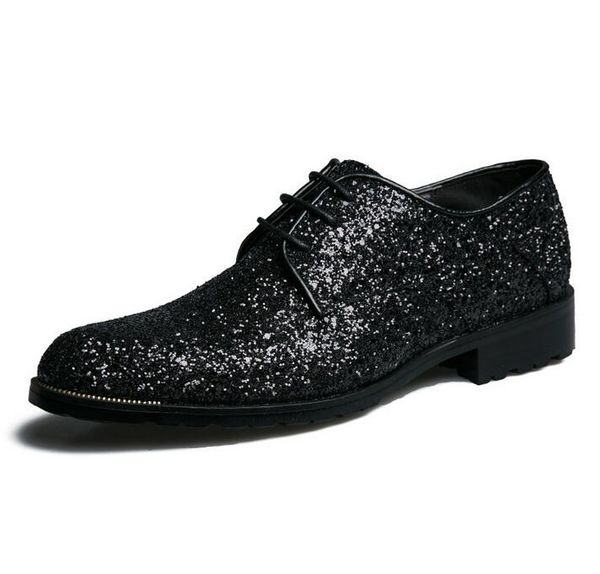 

new arrival men's slip on sequined loafers men's casual shoes glitter flats silver black men wedding dress shoes axx174
