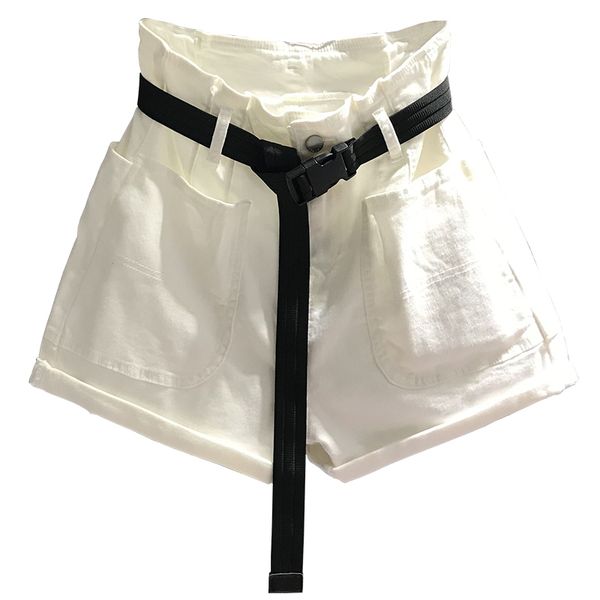 

2019 лето сафари стиль джинсовые шорты womenn высокая талия тонкий карман личности свободные широкие джинсы шорты плюс размер, White;black