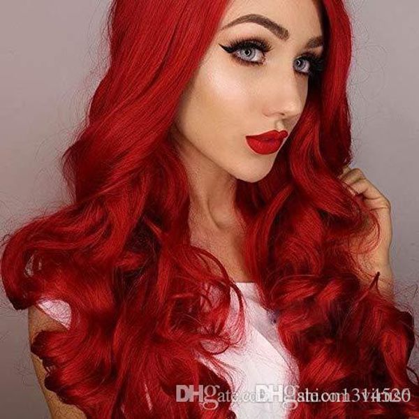 Super Long Wavy Red Role Playing Heat Resistant Synthetic Lace