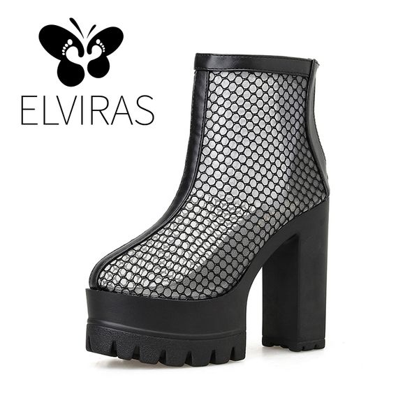 

elvīras 2020 new осень зима transparent женщина сапоги mesh ткань женская обувь женская платформенные ботинки лодыжки женщин высокой пятки, Black