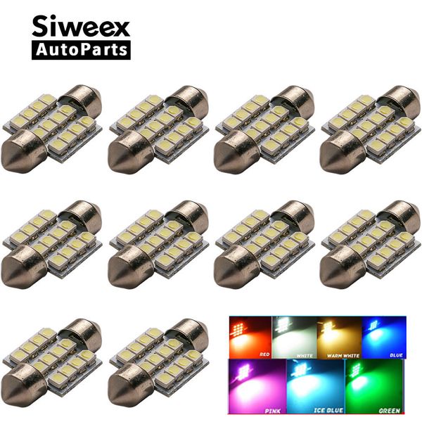 

10 pcs/lot) 31mm 1.25" 12 smd 3528 led 3175 6428 6430 dome interior festoon map lamp bulb dc 12v red/white/blue/iceblue/green