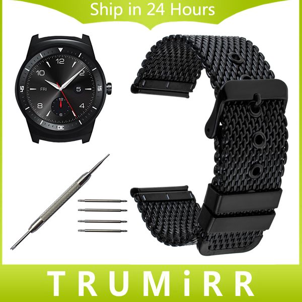 

22mm stainless steel watchband milanese strap for lg g watch w100 / r w110 / urbane w150 pebble time steel wrist belt bracelet, Black;brown
