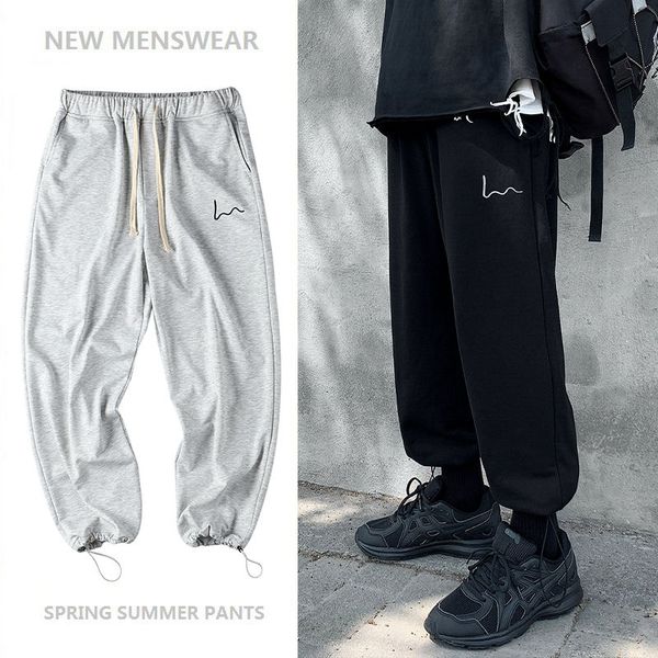 

summer sweatpants men's fashion solid color casual joggers pants men streetwear wild loose straight pants mens track s-2xl, Black