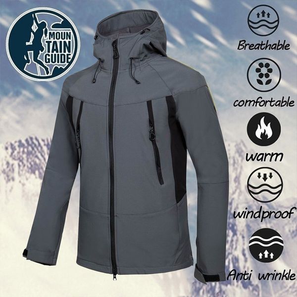 

men winter hooded softshell for windproof and waterproof soft coat shell jacket dropshiping casaco masculino w821, Black;brown