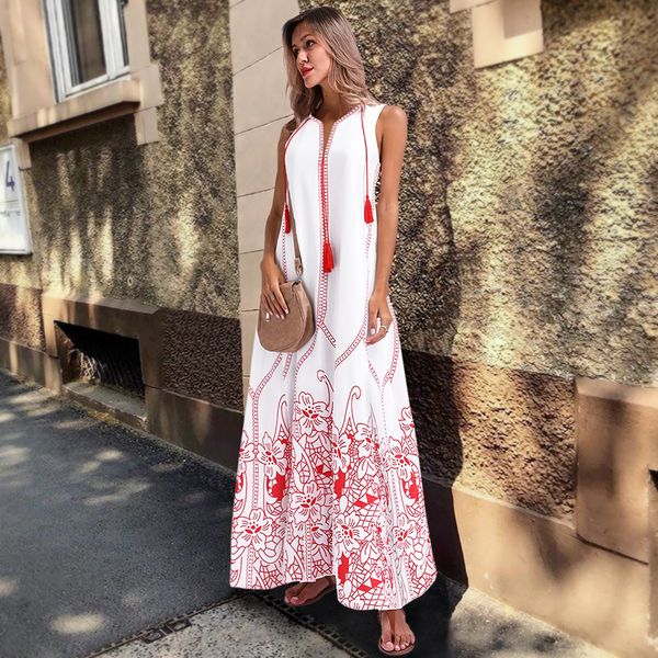 

summer dress womens clothing beach 2019 women plus size dresses ladies fringe boho dress sleeveless floral long maxi dress 3xl sundress, Black;gray