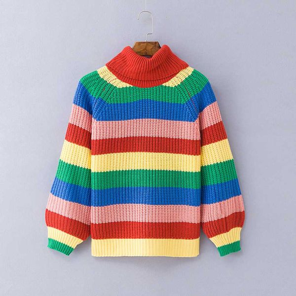 

autumn winter rainbow turtleneck sweaters striped oversized pullover ugly christmas sweater jumper casual knitted sweater, White;black