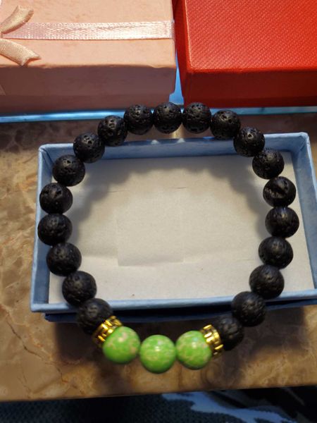 

new lava rock stone beads bracelet chakra charm natural stone essential oil diffuser beads chain for women men fashion crafts jewelry, Black