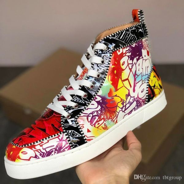 

красные нижние юниорские шипы мужские плоские туфли с высоким верхом дизайн кроссовок разноцветный патент роскошные вечерние туфли с высоким, Black