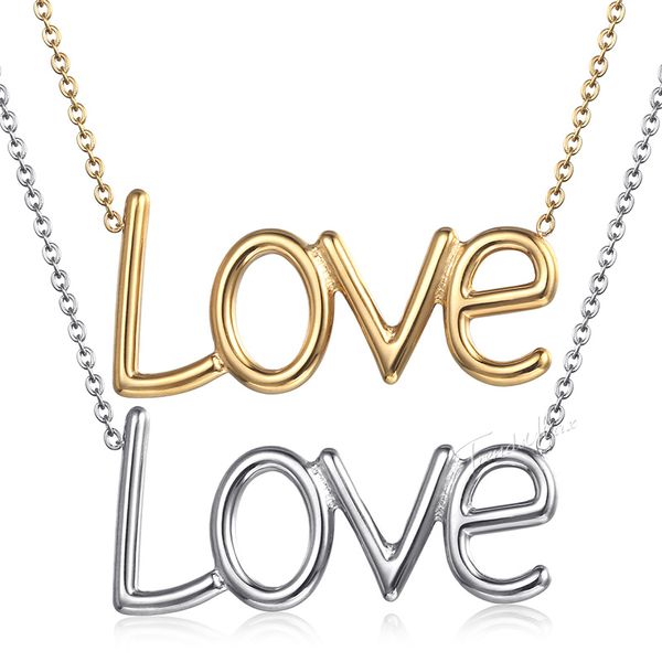 

gold silver womens pendants necklaces stainless steel rolo chain love letter pendant necklace for women 2020 jewelry hknm170