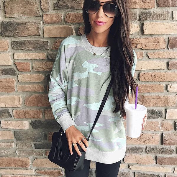 

autumn women sweatshirt hoodies fashion female casual basic camouflage printed pullover long sleeve o-neck hoodies, Black
