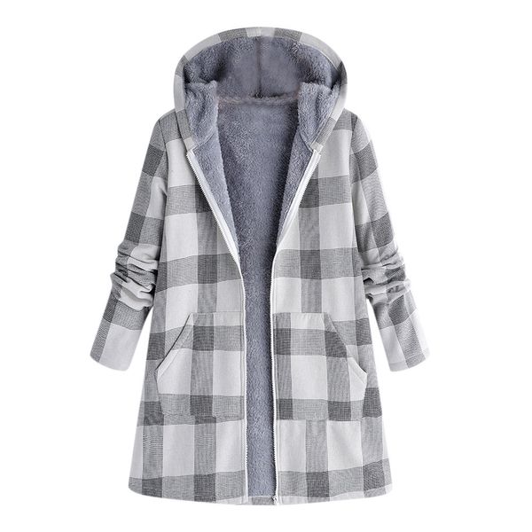 

ishowtienda new women winter warm outwear button plaid print pocket vintage oversize coat abrigos mujer invierno 2018 jacket, Black