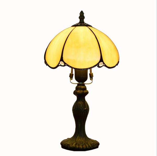 

20CM Tiffany Table Lamp American Simple Bedroom Bedside Light Retro Creative E27 Resin Base Desk Lamp