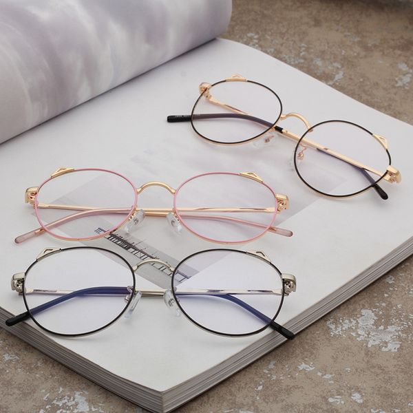 

vintage cat ear metal flat mirror male and female net red same glasses frame pigment decorative myopia, Black