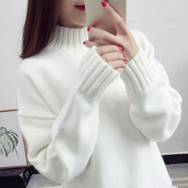 

jumper women turtleneck sweaters pullovers female solid color long sleeve knitted clothes loose casual fashion black white xxxl, White;black