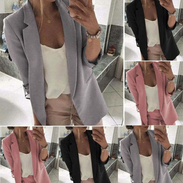 

new fashion women ladies comfy blazer suit coat business blazer long sleeve solid basic outwear, White;black