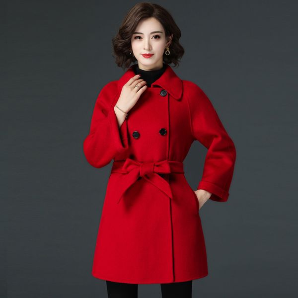 

2019 autumn and winter new double-sided cashmere coat original woolen coat female solid color long ladies woolen female, Black