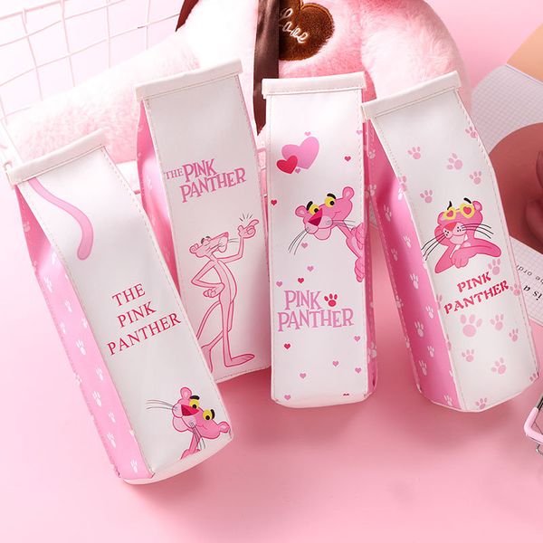 

kawaii pink panther leather pencil case for student pen pouch storage bags pen make up bag cute office stationery c5 d10