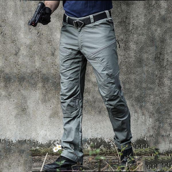 

man waterproof tactical cargo pants spring/summer army combat pants swat large multi pocket rip-strousers, Black