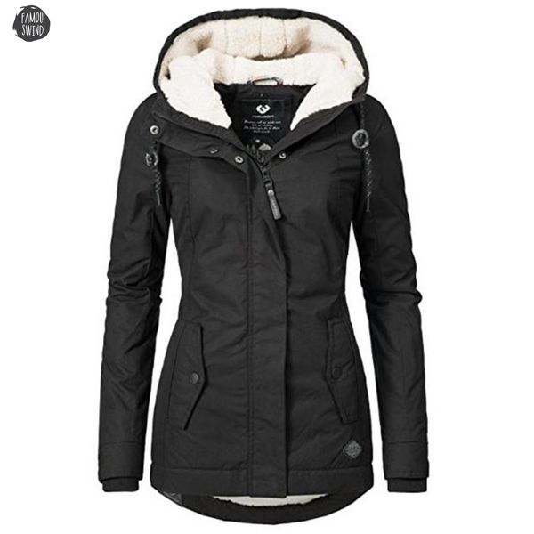 

warm cotton jacket black coats women casual hooded coat fashion simple street slim winter thicken basic female, Black;brown