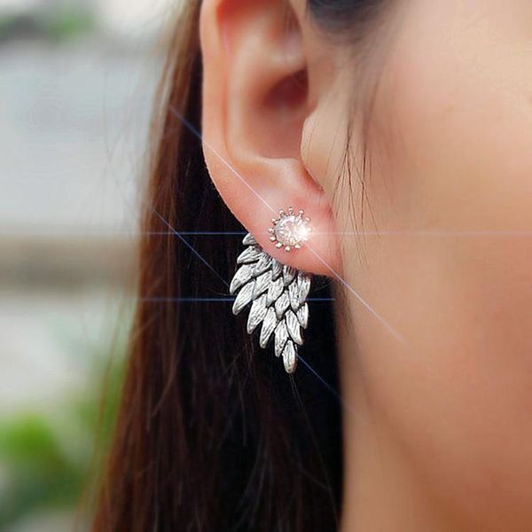 

new fashion gift lady earring party jewelry earrings gold and silver gothic cool angel wing rhinestones alloy earrings for women, Golden;silver