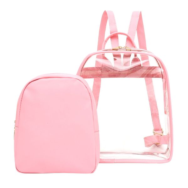 

2 in 1 backpack women cute clear mini female backpack transparent school bag for girls teenagers zipper and drawstring bag #r40