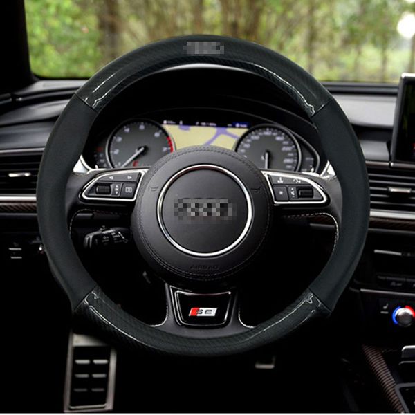 

anti-slip black carbon fiber pvc leather steering wheel cover for audi serie