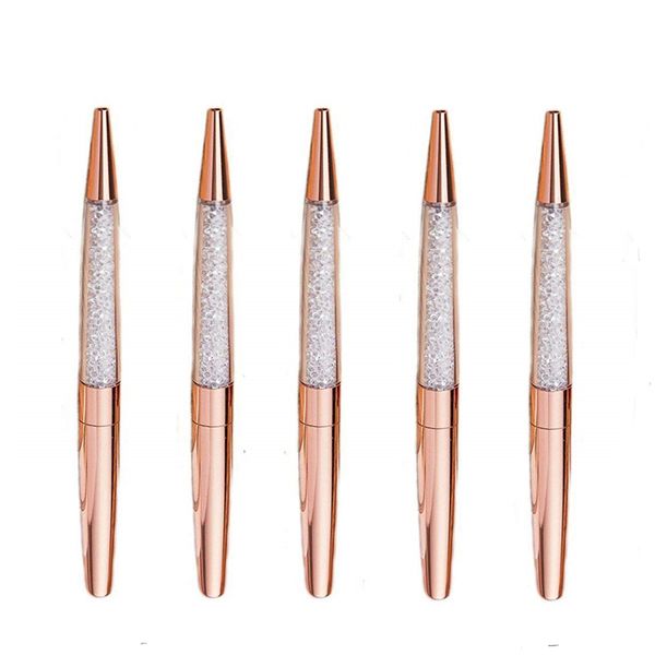 

rose gold pen bling rhinestone pens fine black ink pen-6 pack and 6 extra refills (rose gold metal pen 6 pack, Blue;orange