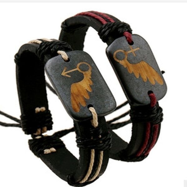 

ethnic style vintage lovers bracelets adjustable leather wrap id bracelet friend gender symbol bracelet for couple, White