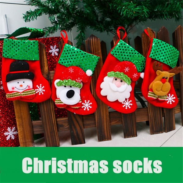 

2017 new year 4 pieces/set mini christmas stockings socks santa claus candy gift bag xmas tree decor festival party ornament