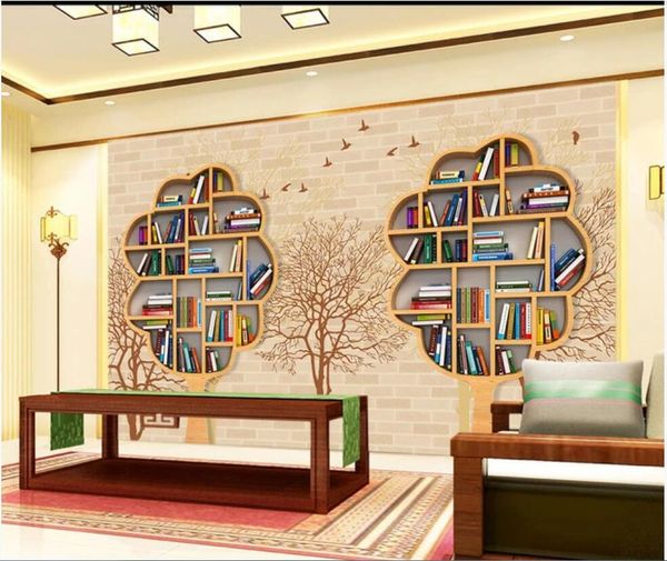 

3d wall covering custom mural wallpaper creative tree bookshelf flying bird tree silhouette modern minimalist tv home decor wall papers