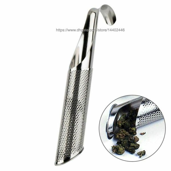 

50pcs stainless steel tea infuser pipe stick metal mesh strainer spice filter coffee teaware steeper with hook