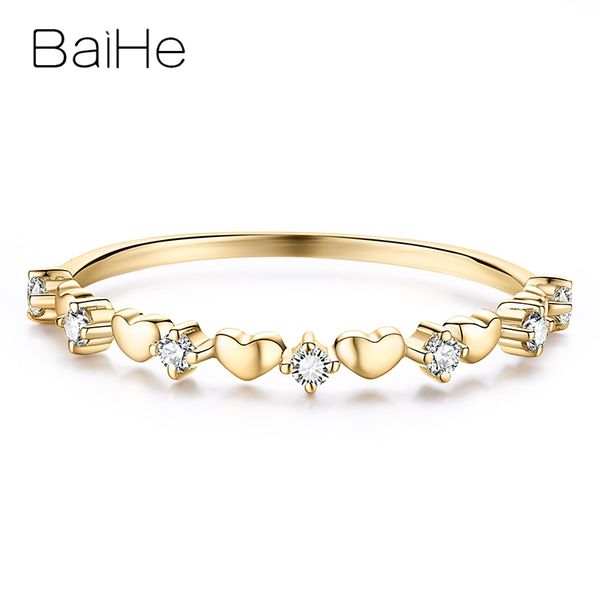 

baihe solid 18k yellow gold 0.10ct h/si round cut 100% genuine natural diamonds engagement women trendy fine jewelry gift ring, Golden;silver