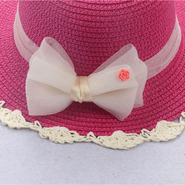 

kids cute summer straw hat bowknot children cap beach sun protection sun shade hats for girls gift sombrero mujer 2019, Yellow
