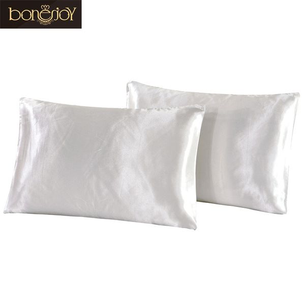 

bonenjoy white color pillowcase satin silk pillow shams summer jacquard black color ru europe size pillow cover case
