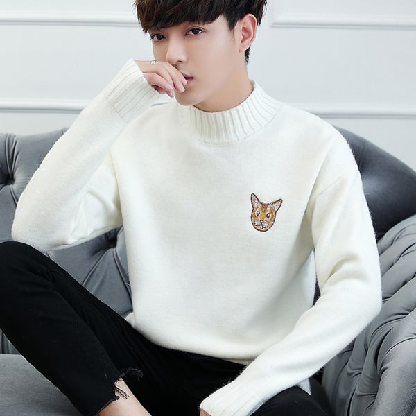 

zogaa 2019 sweater men's autumn winter high collar students keep warm new korean version handsome trend embroidery sweater, White;black