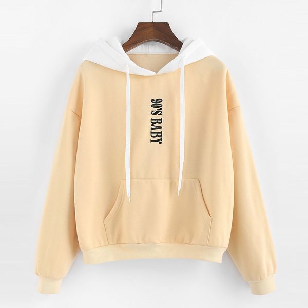 

2019 autumn women hoodies long sleeve patchwork color block letter pattern pullover autumn winter hoodie pullover sweatshirt, Black