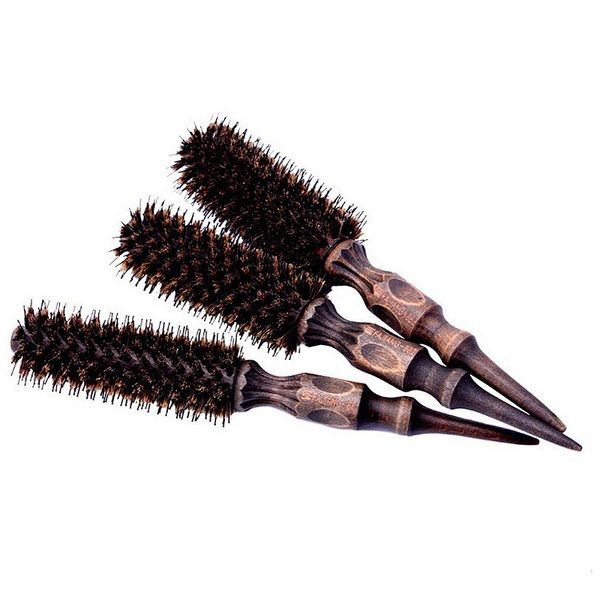 

dropshipping 3pcs/set 3 sizes natural bristle hair rolling comb straight hair caring hairbrush air cling bang curling brush 1165, Silver