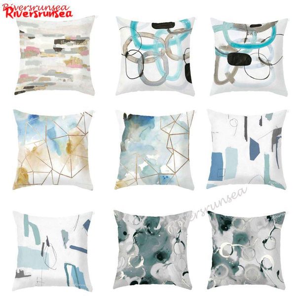 

modern simple creative graffiti cushion watercolor geometric pattern nordic style lumbar pillow for office chair automobile