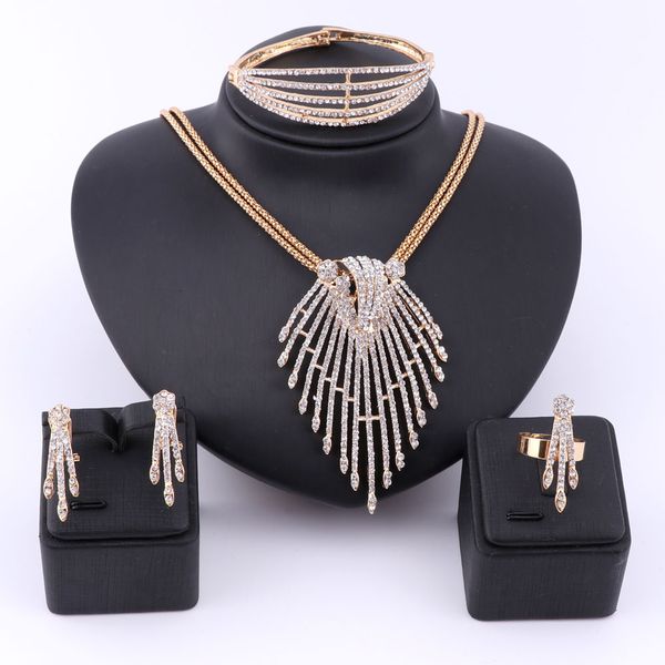 

fine african beads jewelry sets necklace bangle earrings rings crystal party wedding gold color bridal collar accessories sets, Silver