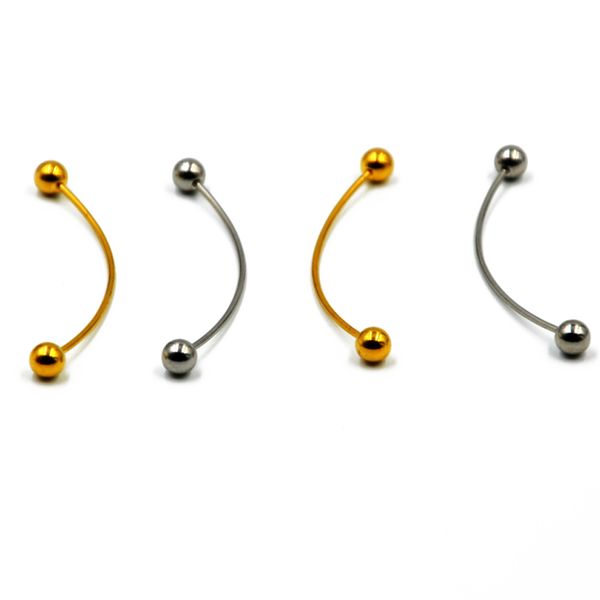 

bog-2pc surgical steel new design long curved barbells with 5 mm ball 1mm thickness shaft earring with balls piercing jewelry, Slivery;golden
