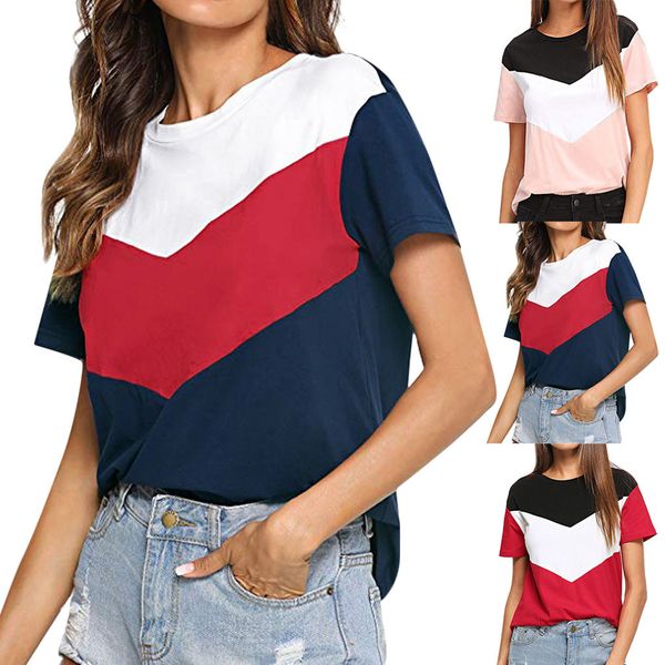 

korean style clothes aesthetic women's color block short sleeve casual o-neck splice tee shirts tunic tee shirt femme modis, White