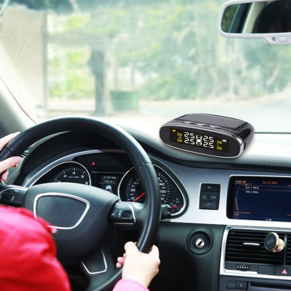 

smart car tpms real time tire detection solar pressure monitoring system lcd digital auto security alarm system