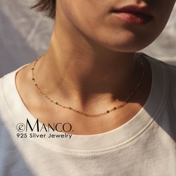 

e-manco 925 silver chain necklace women 925 sterling silver necklace for women diy pendants chokers necklaces jewelry, Golden;silver